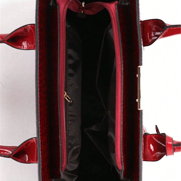 Burgundy Women's Large Capacity embossed crocodile Crossbody Tote - Picture 5 of 8